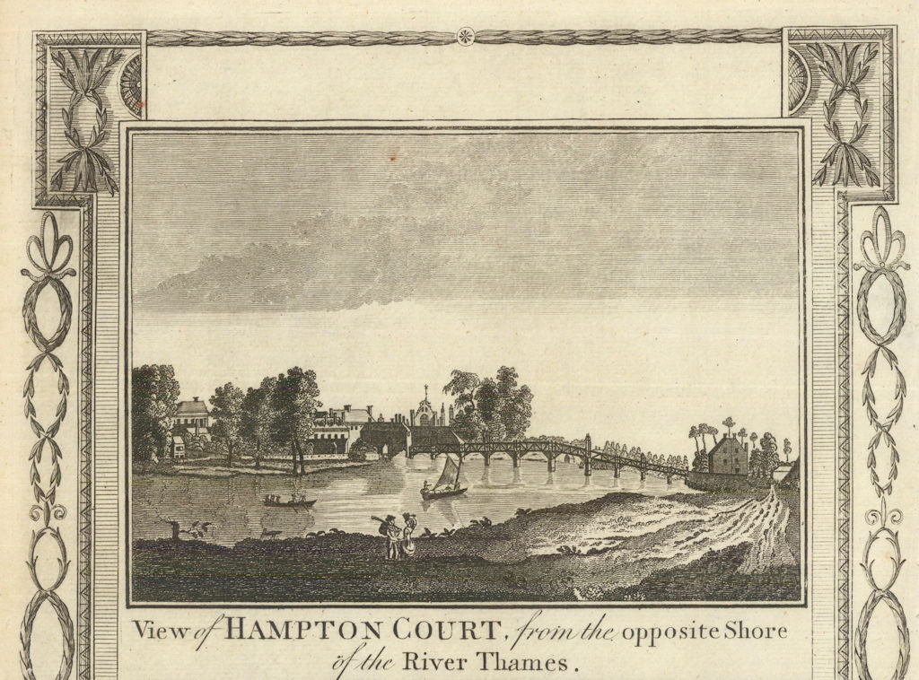 View of Hampton Court from East Molesey, London. WALPOOLE 1794 old print